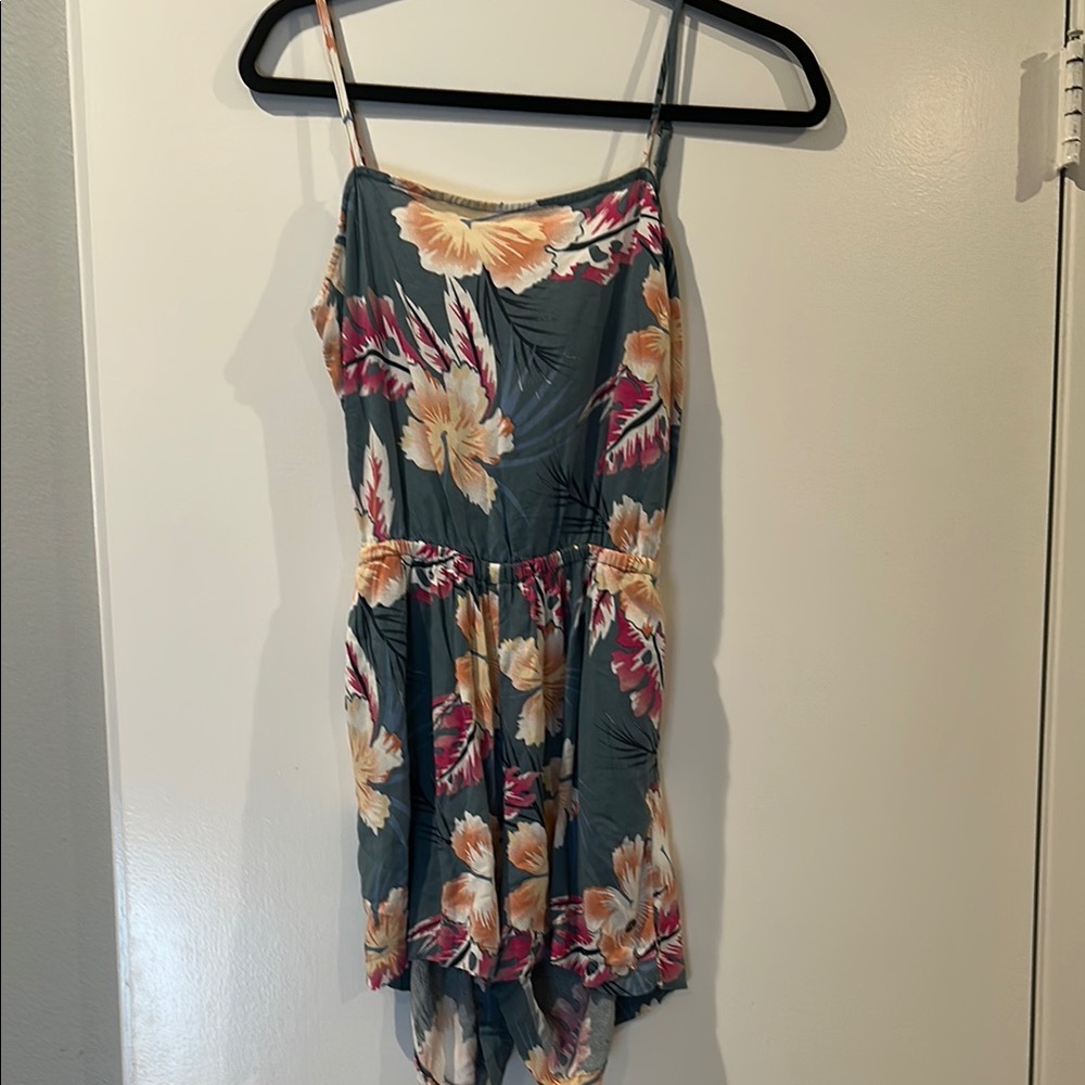 Floral Spaghetti-Strap Jumpsuit Romper in Teal